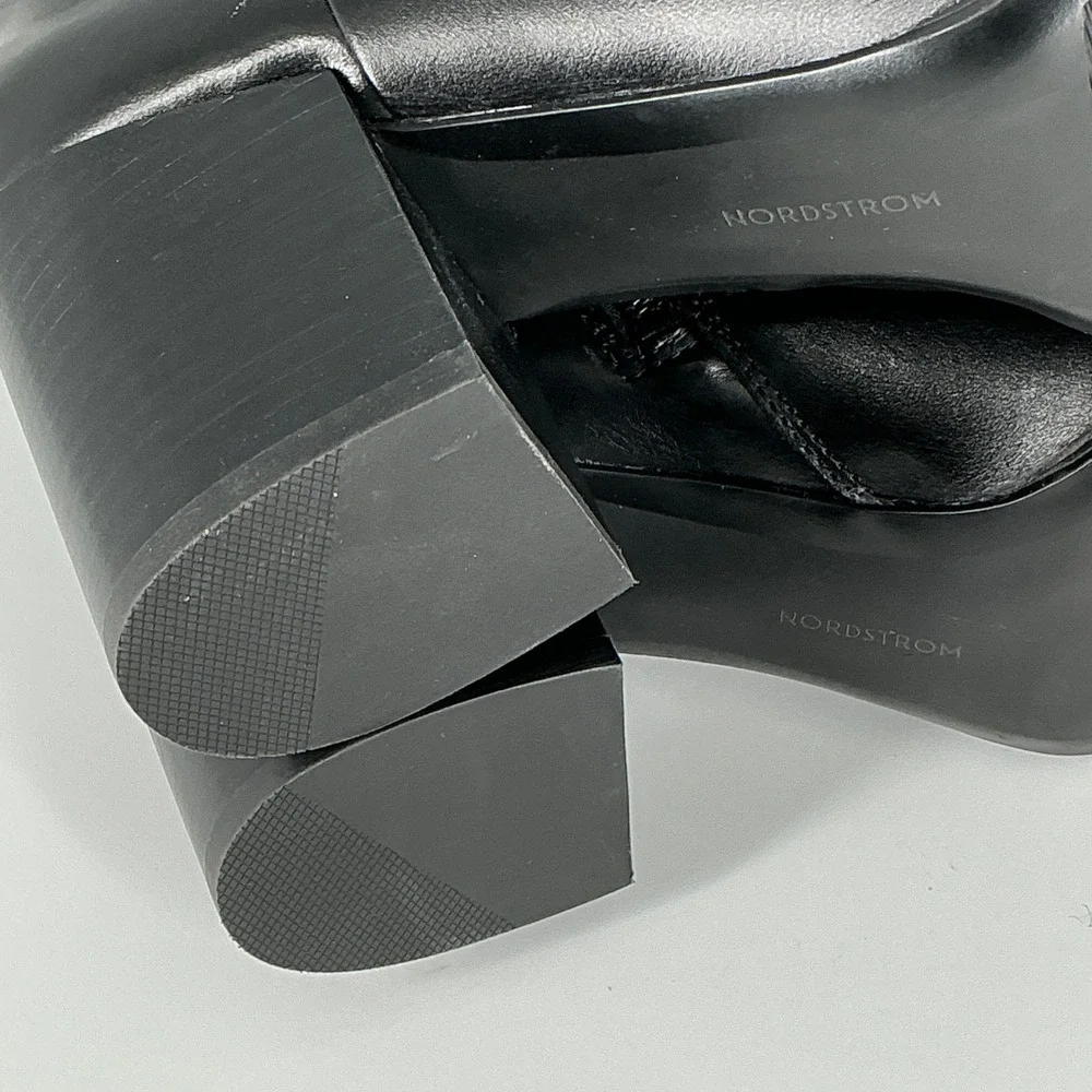 Nordstrom Size 8.5 Black Leather Square Toe Block Heel Ankle Boot NEW Vanna $140